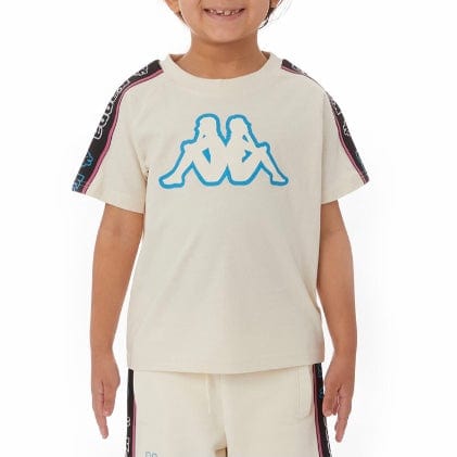 Kids Kappa Logo Tape Avirec 2 T Shirt (Cream/Black-Blue/White) 311B7CW